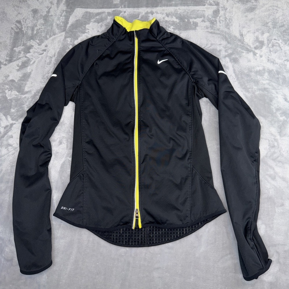 Nike Dri-FIT Women's Running Jacket Black Full Zip Thumbholes Size S